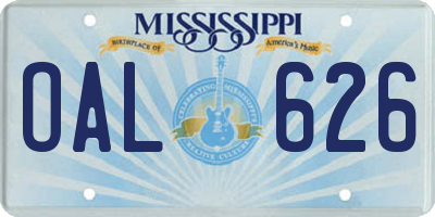 MS license plate OAL626
