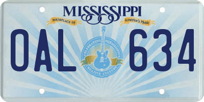 MS license plate OAL634