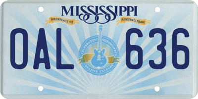 MS license plate OAL636