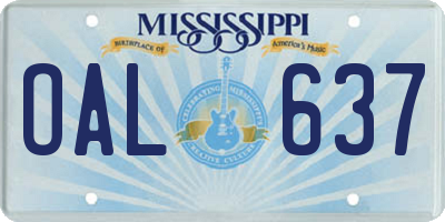 MS license plate OAL637