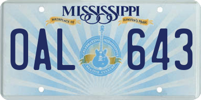 MS license plate OAL643