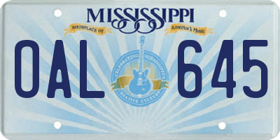 MS license plate OAL645