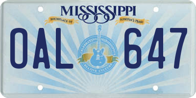 MS license plate OAL647