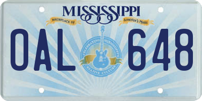 MS license plate OAL648