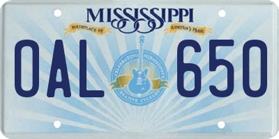 MS license plate OAL650