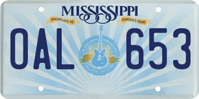 MS license plate OAL653