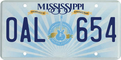 MS license plate OAL654