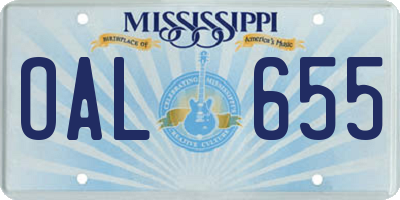 MS license plate OAL655