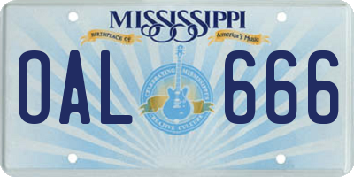MS license plate OAL666