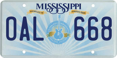 MS license plate OAL668