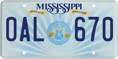 MS license plate OAL670