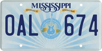 MS license plate OAL674