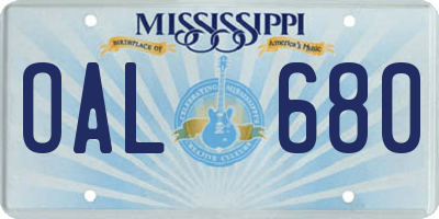 MS license plate OAL680