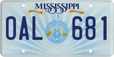 MS license plate OAL681