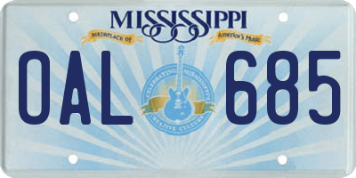 MS license plate OAL685