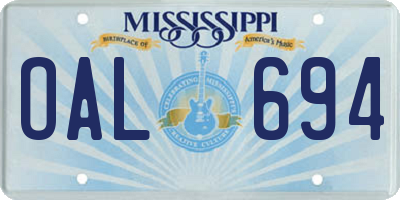 MS license plate OAL694
