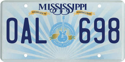 MS license plate OAL698