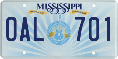 MS license plate OAL701