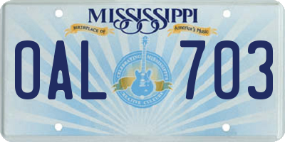 MS license plate OAL703