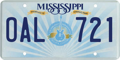 MS license plate OAL721
