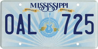MS license plate OAL725