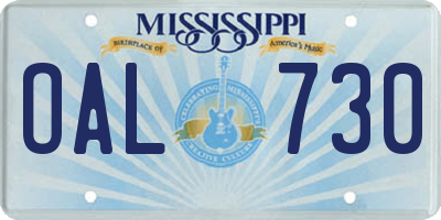 MS license plate OAL730
