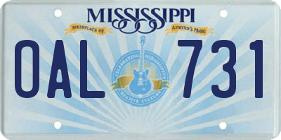 MS license plate OAL731