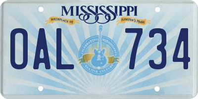 MS license plate OAL734