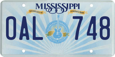 MS license plate OAL748