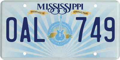 MS license plate OAL749
