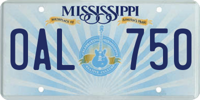 MS license plate OAL750
