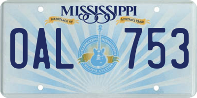 MS license plate OAL753