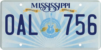 MS license plate OAL756