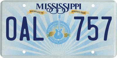MS license plate OAL757
