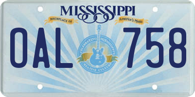 MS license plate OAL758