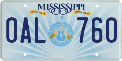 MS license plate OAL760