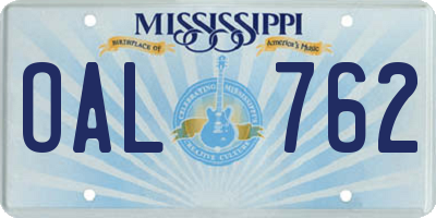 MS license plate OAL762
