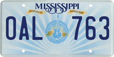 MS license plate OAL763