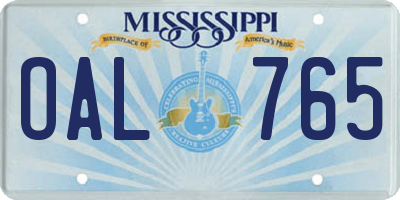 MS license plate OAL765