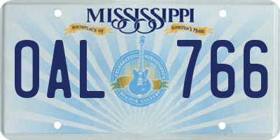 MS license plate OAL766