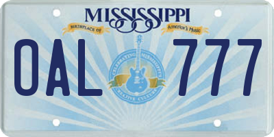 MS license plate OAL777