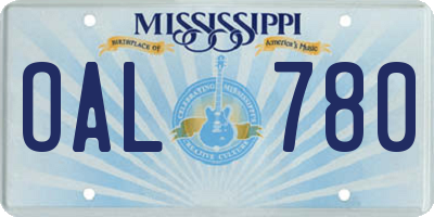 MS license plate OAL780