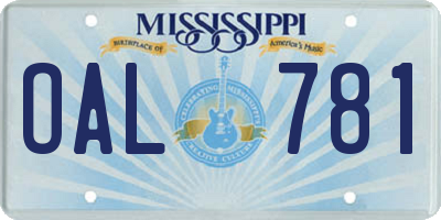 MS license plate OAL781