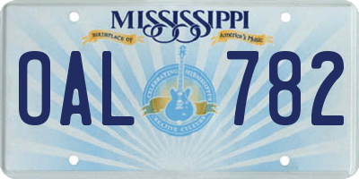 MS license plate OAL782
