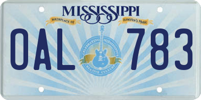 MS license plate OAL783