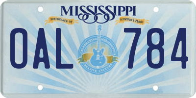 MS license plate OAL784