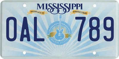 MS license plate OAL789