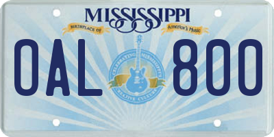 MS license plate OAL800
