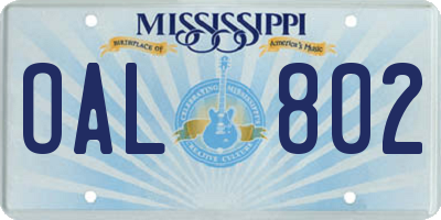 MS license plate OAL802