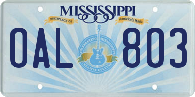 MS license plate OAL803